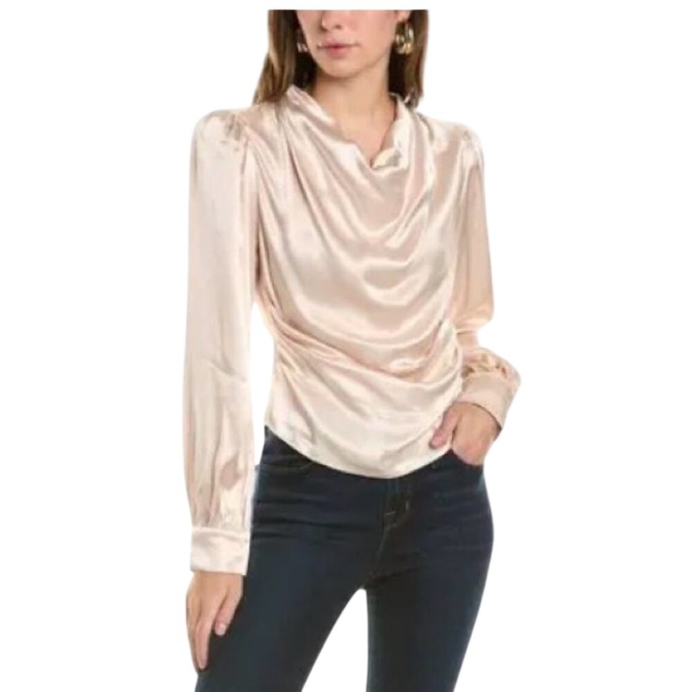 ASTR Lilith Top Beige Long Sleeve Woman’s Blouse Size Small NWT